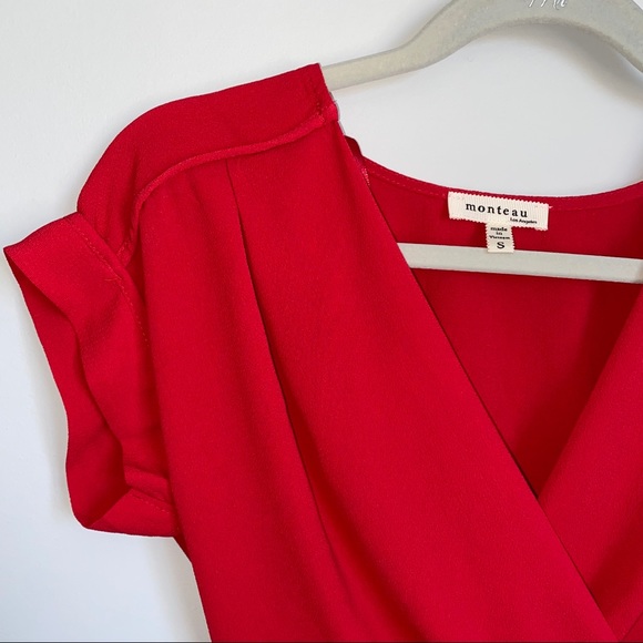 Monteau Peplum Top with Faux Tie & Cuffed Sleeves - Picture 2 of 3